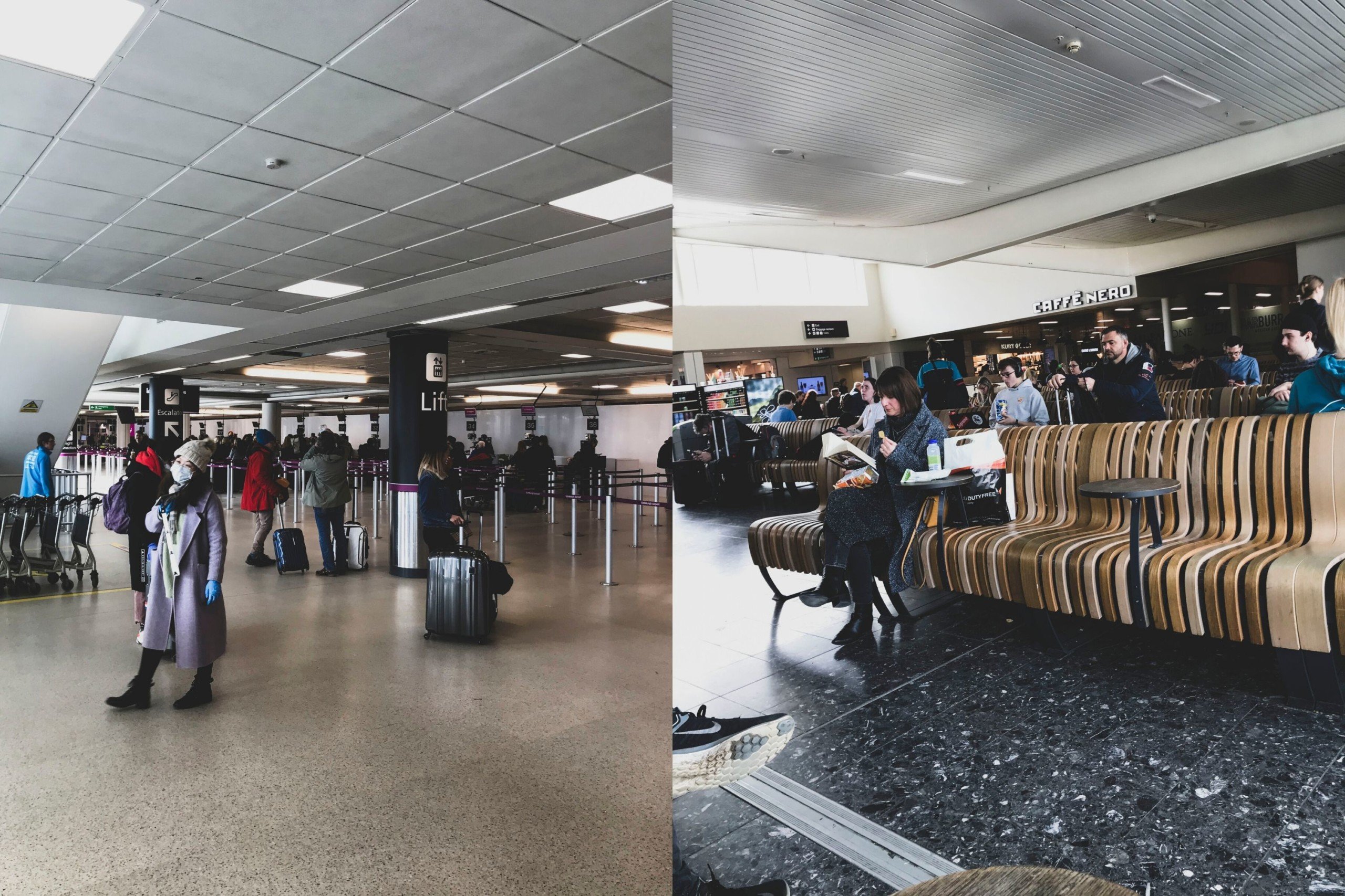 I Edinburghs lufthavn var der ikke håndsprit nogen steder, og folk sad i store klynger. Der kunne jeg godt se, at det nok ville være bedst at komme hjem til Danmark.