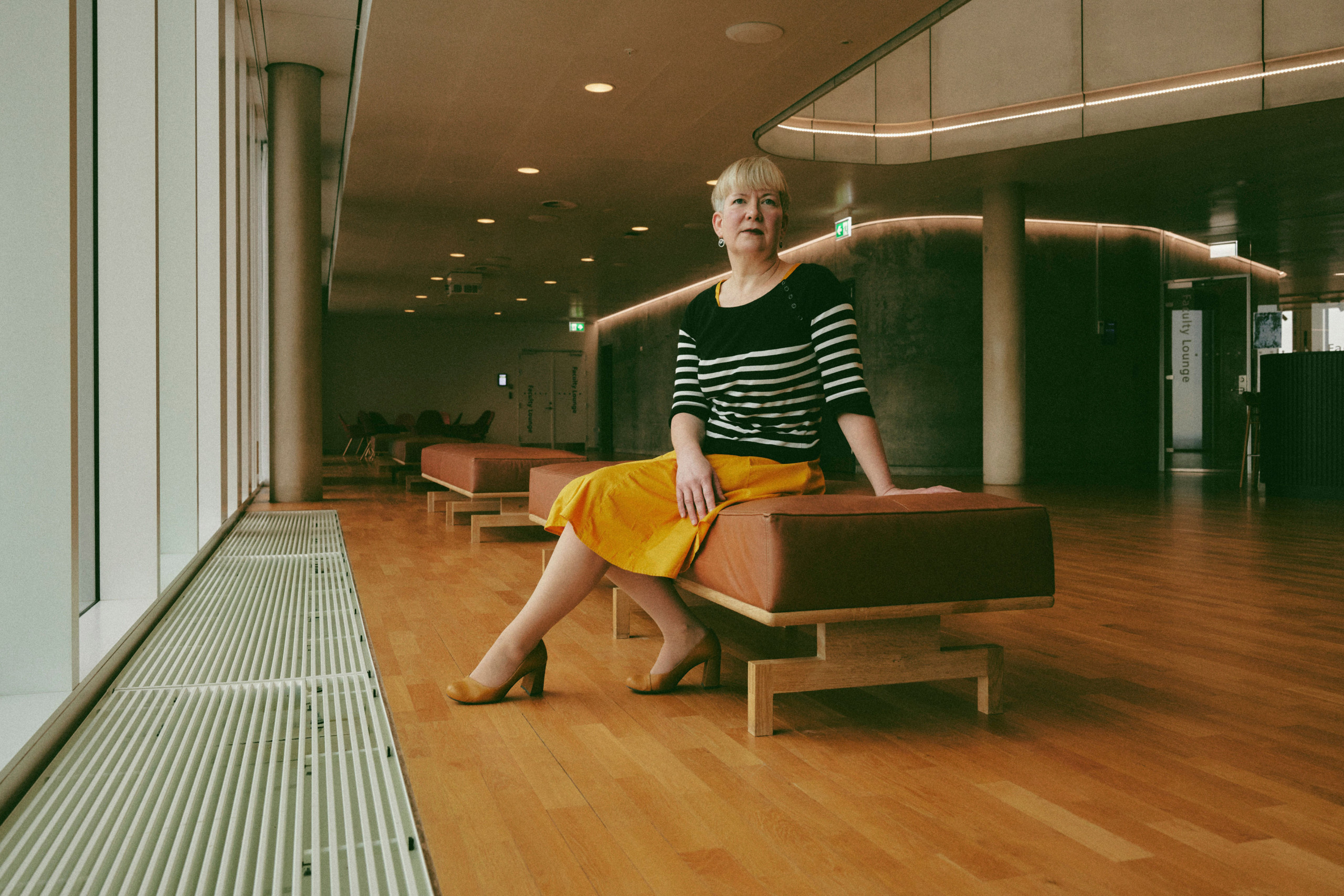 Nicole Schmitt looks out over the city from the Maersk Tower at Panum, where she has an office.