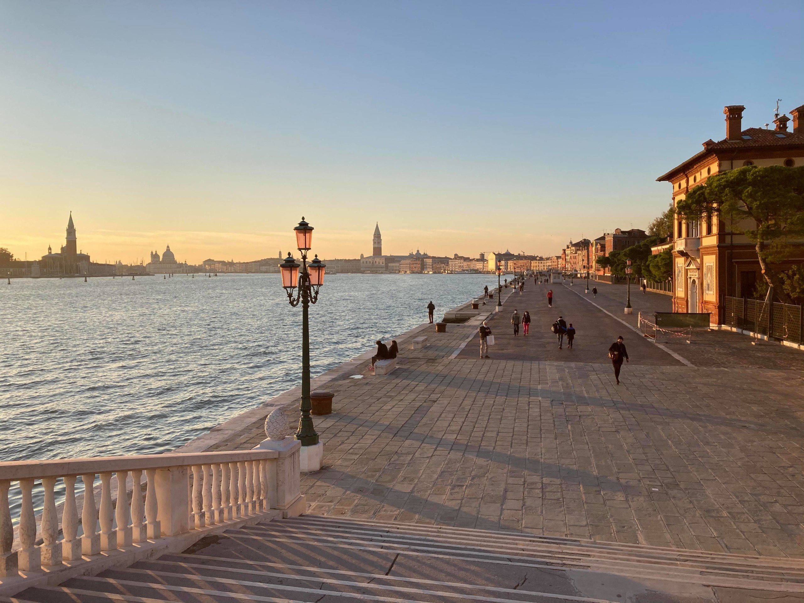 Riva degli Schiavoni, a waterfront area in Venice next to St. Mark's Square, is usually full of people, stalls and boats.