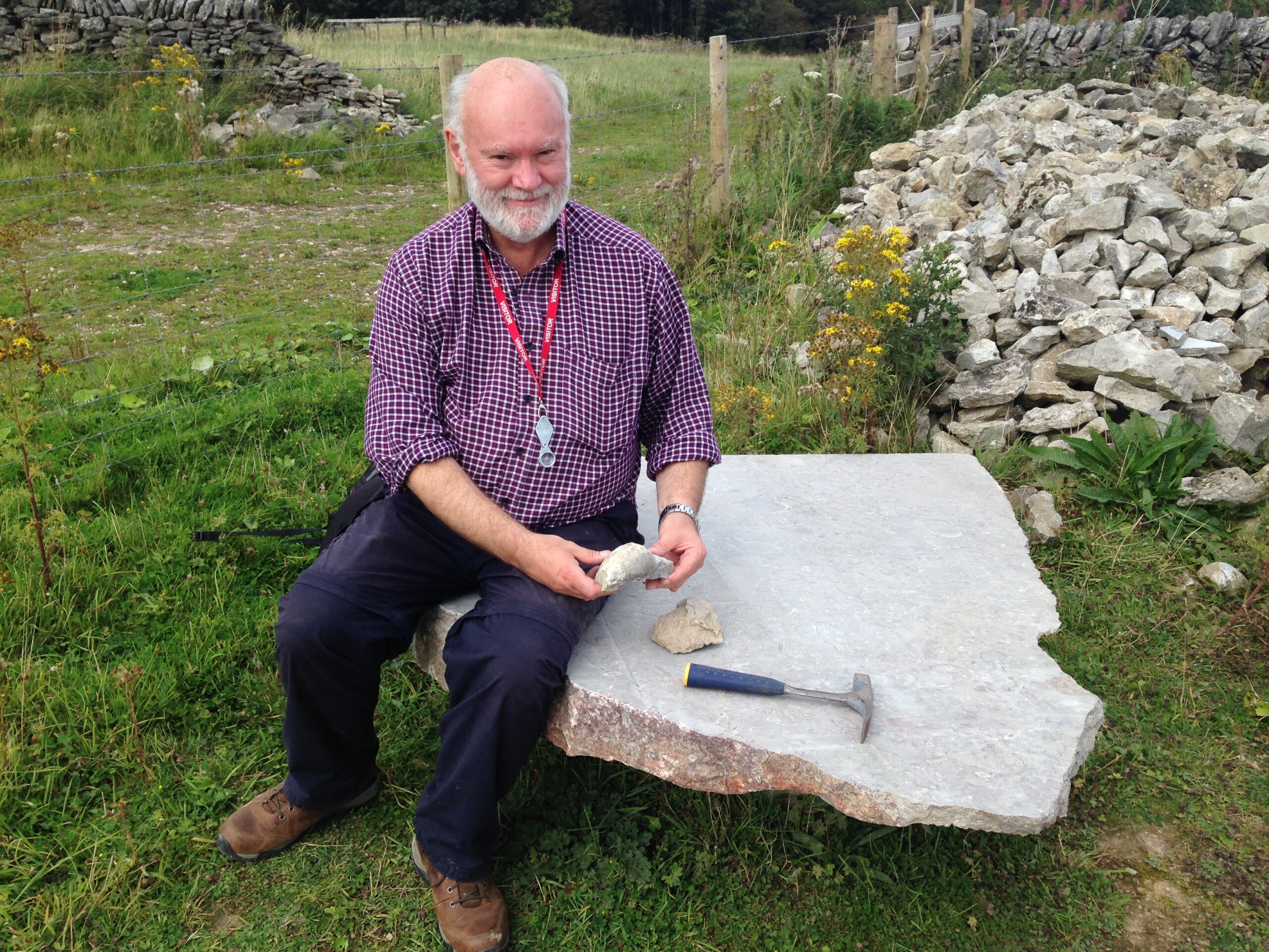 David Harper collecting gigantoproductid brachiopods from the Carboniferous rocks of Derbyshire, England. 