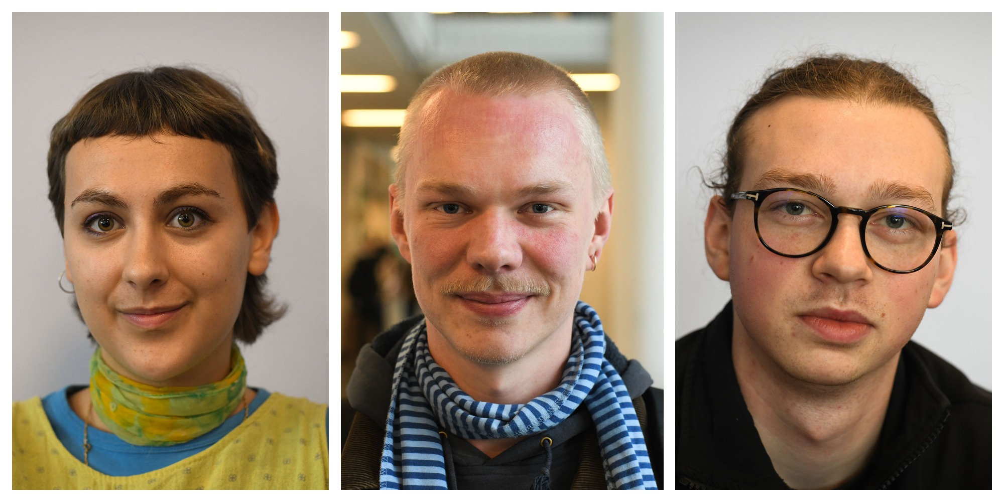 Studerende på femte semester. Fra venstre: Andrea Aallmann, Rasmus Sommer og Marc Kokholm.