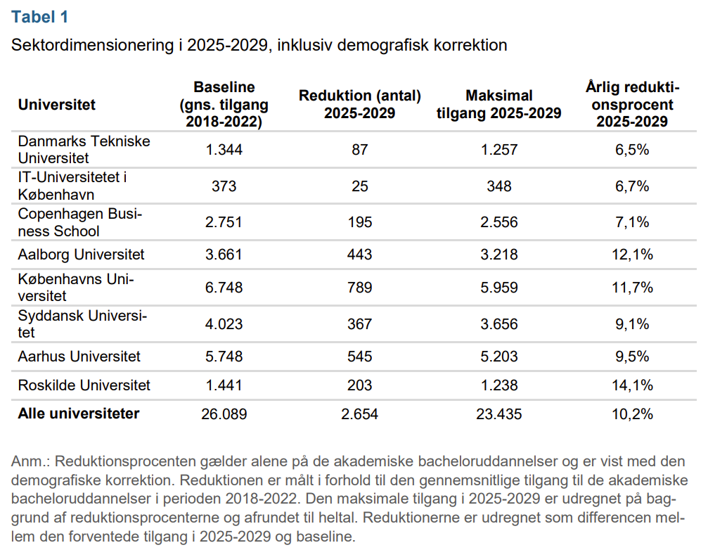 Udklip fra aftalen om sektordimensionering