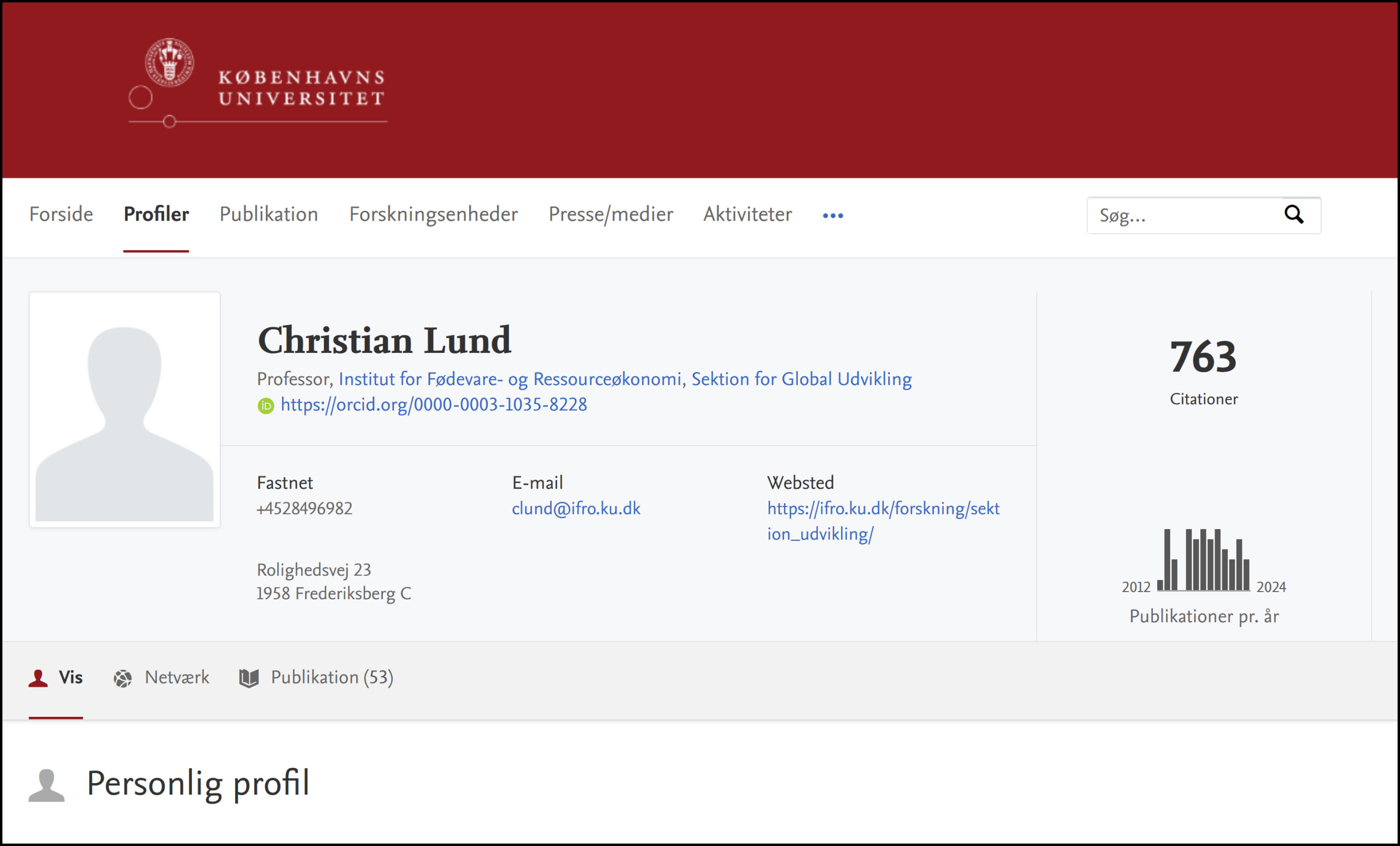 Screendump fra skribentens forskerprofil. 