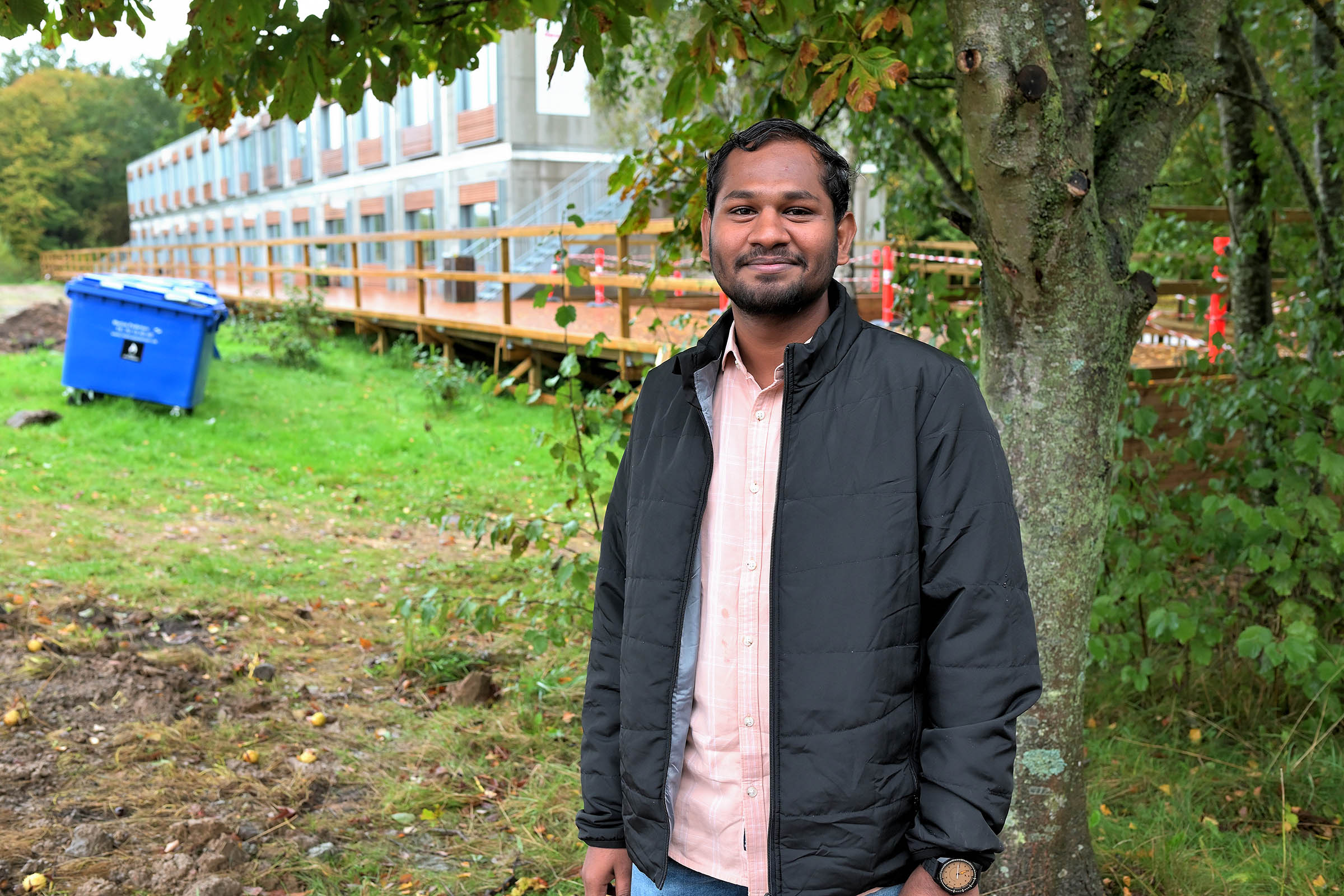 Lokesh Venkatesan in front of the barracks in a field 90 kilometres west of Copenhagen, where he is a graduate student on a brand new bio-solutions programme.
