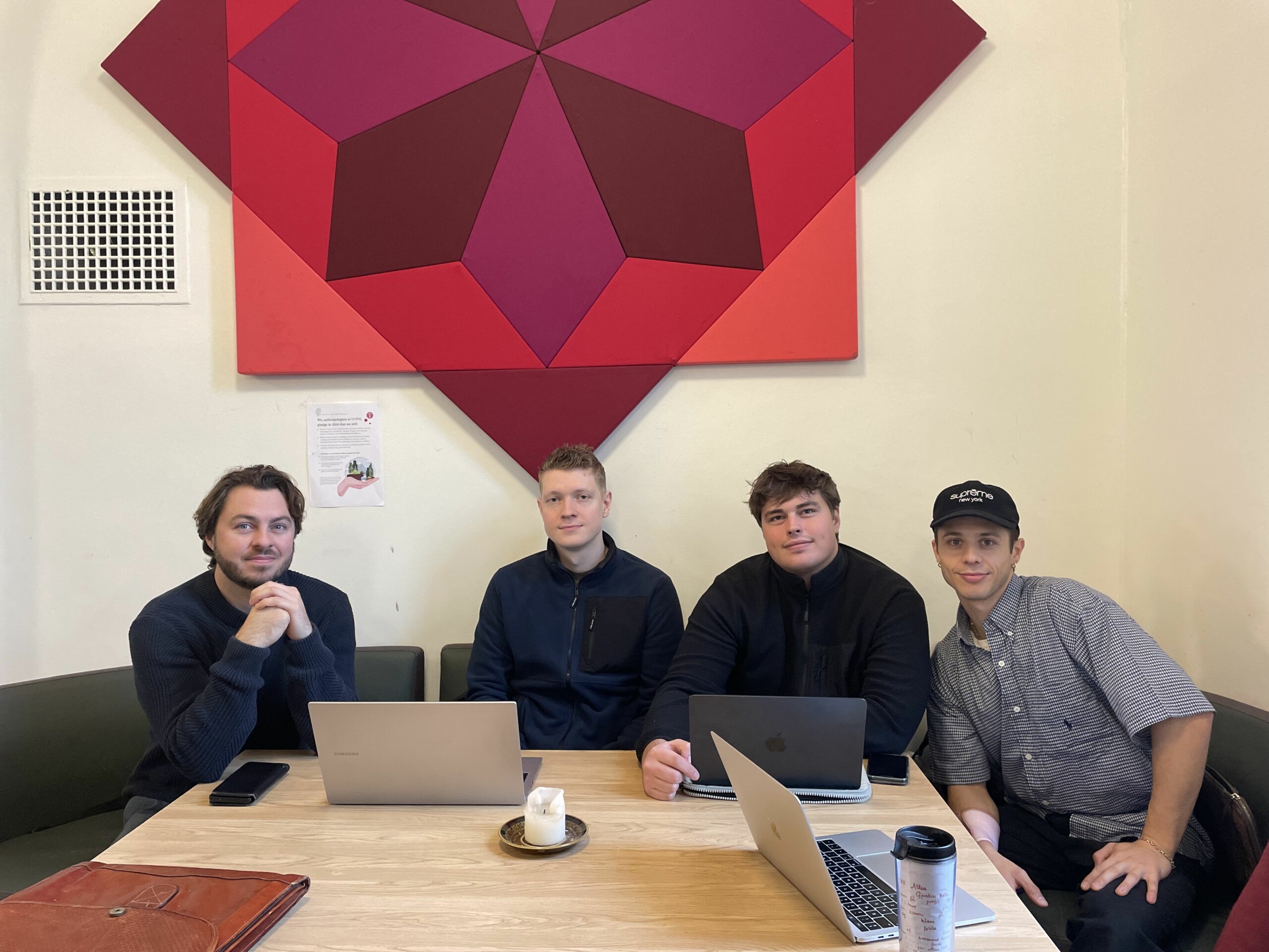 From the left: Emil Hotelmann, Hallur Larsen, Jonathan Leth, Søren Schiødt. Studying sociology on the first semester of the master's programme.